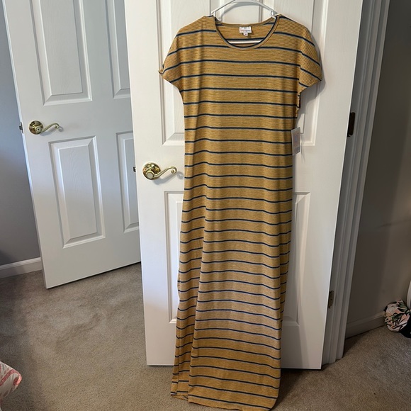 LuLaRoe Striped Maxi Dress in Mustard and Black - Picture 1 of 4